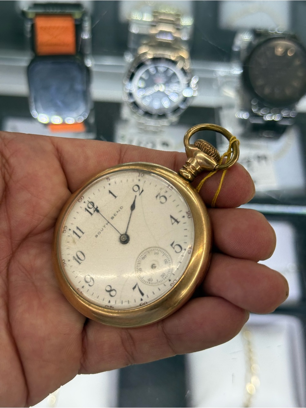 SOUTH BEND B B Antique Gold Pocket Watch with White Dial